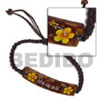 Macramie Nat. Brown Coco Id Bracelet W/ Painted Flower Design