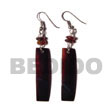 Dangling 40x10mm Black Tab Bar W/ Horn Bead Accent Earrings