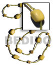 Yellow Wood Beads/ Coco Square Cut Combi In Glass Beads Necklin