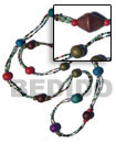 2 Rows Red Cut Glass Beads W/ Wood Beads Combi / 40 In.