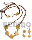 set of wax cord jewelry in mop flower accent