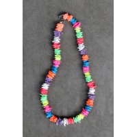 Neon Puka White Rose Shell Necklace Rainbow Color Square Cut