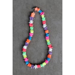 Neon Puka White Rose Shell Necklace Rainbow Color Square Cut