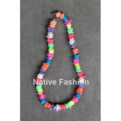 Neon Puka White Rose Shell Necklace Rainbow Color Square Cut